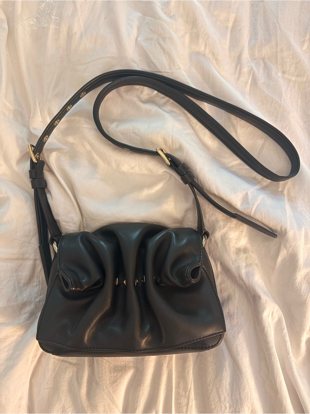 Black Valentino Ruched Leather Bag